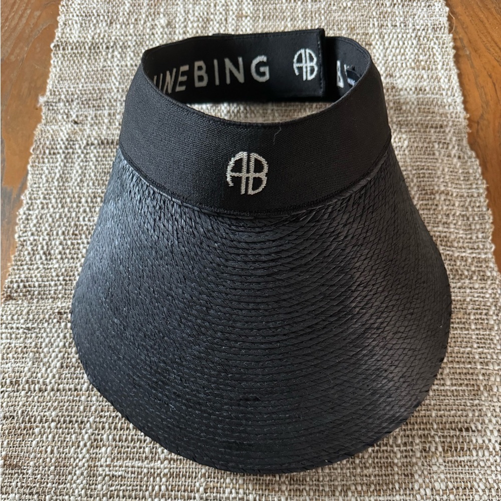 Anine Bing Venus logo-embellished palm leaf visor